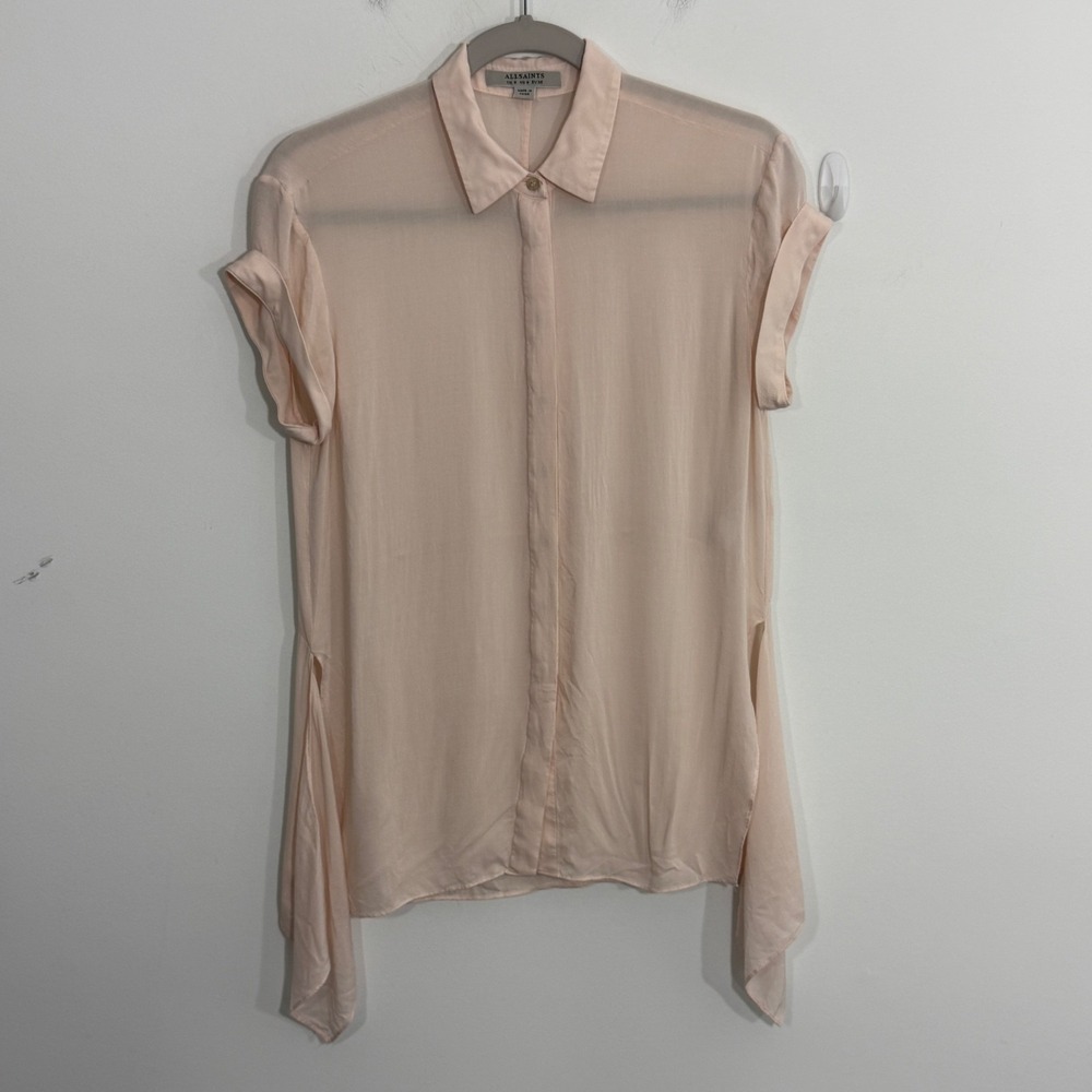 AllSaints Womens Cheyne Blouse 4 Pink Flowy Asymmetric Minimalist Designer